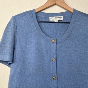 St. John Short Button Up Sweater Top, Blue, size 6